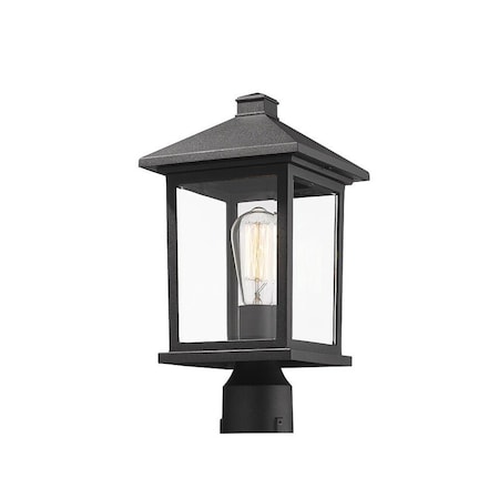 Portland 1 Light Post Mount Light, Black & Clear Beveled